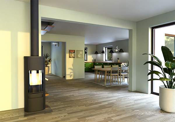 Braskamim och matrum med kök i ett stenhus